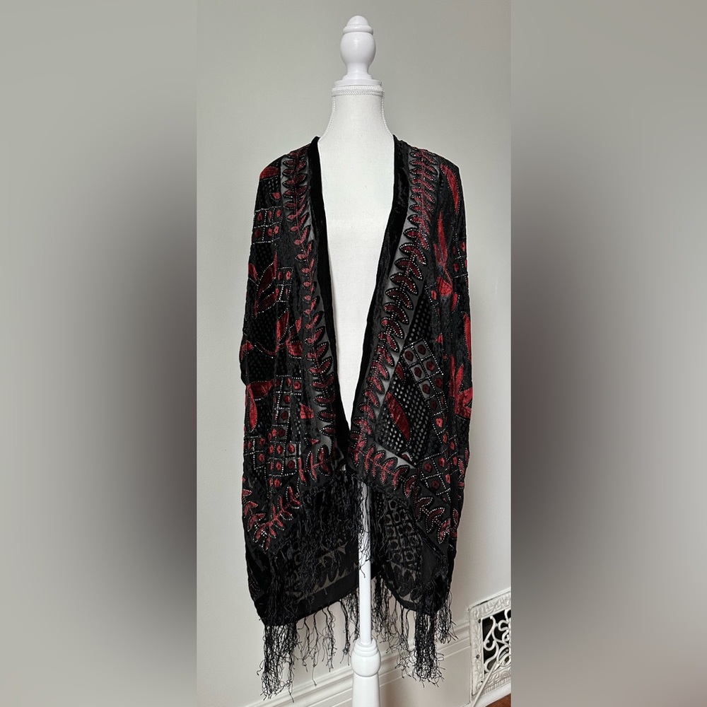 UNBRANDED Silk Blend Velvet Tasseled Whimsigoth Vamp Festival Shawl